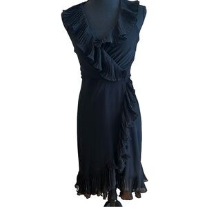 White House Black Market Black Sleeveless Wrap Dress with Ruffle Detail. Size 8